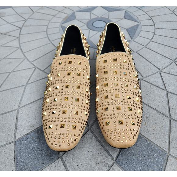 Asher Green Tonal Crystal Studded Suede Smoking Loafer Dress Shoes 14 - Picture 2 of 12